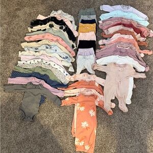 Newborn Girl Assorted Onesies, Pants, Sleepers EUC